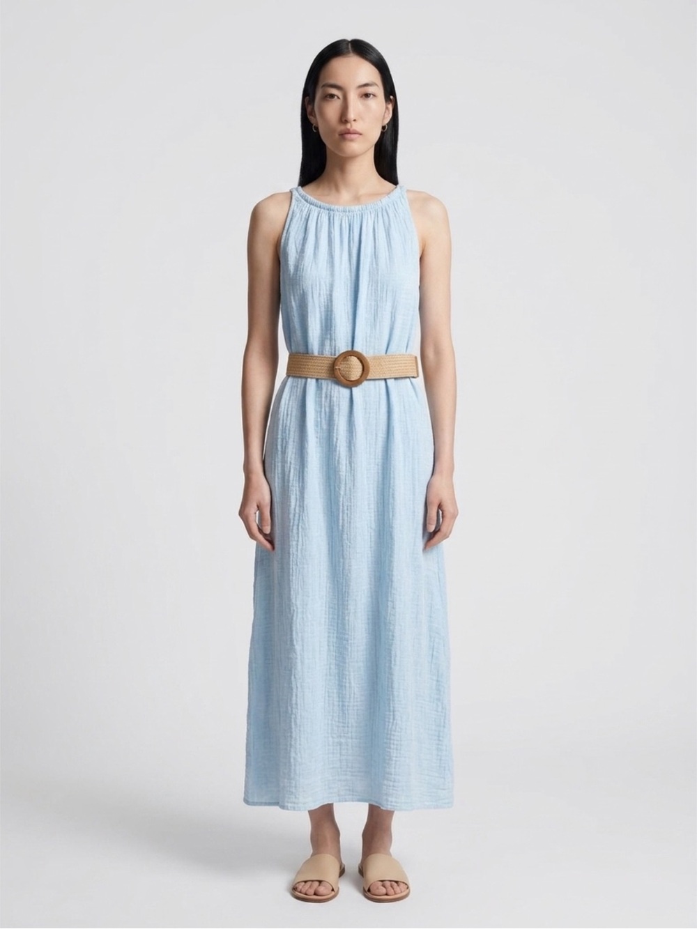 Light Blue Maxi dress from Greece with Woven designer Belt